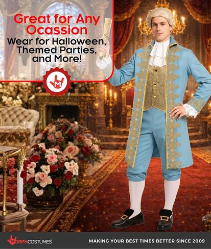 Morph Rennaisance Costume Mens, Colonial Costume Men, 1700s Costume Adult, Halloween Costumes For Men in Kuwait