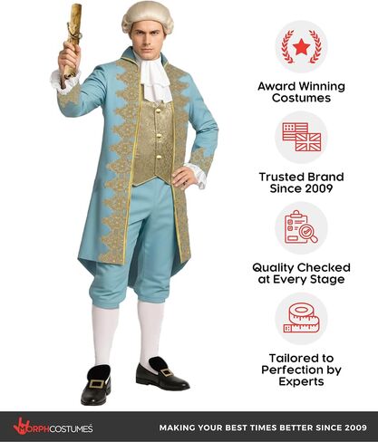 Morph Rennaisance Costume Mens, Colonial Costume Men, 1700s Costume Adult, Halloween Costumes For Men in Kuwait
