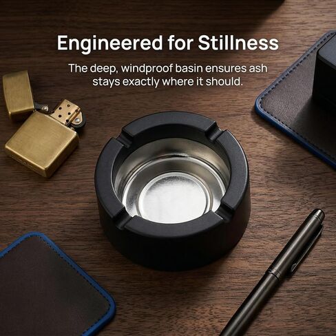 Portable Windproof Mini Ashtray– Compact, Durable, Easy to Clean Ash Tray for Travel,Car,Outdoor and Home Use-Black in Kuwait
