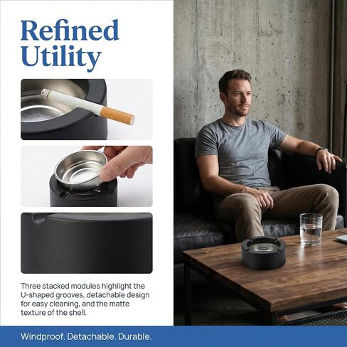Portable Windproof Mini Ashtray– Compact, Durable, Easy to Clean Ash Tray for Travel,Car,Outdoor and Home Use-Black in Kuwait