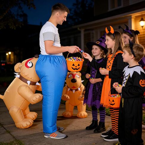 Inflatable Dogs Bite Costume for Adults Funny Dogs Bite People Blow up Hilarious Halloween Costumes Holiday Party Cosplay Costume in Saudi Arabia