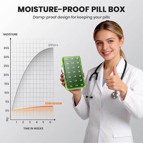 Weekly Pill Organizer 3 Times a Day, 7 Day Pill Box with Detachable Daily Boxes – Moisture-Proof & Light-Proof Portable Travel Case for Pills, Vitamins, Fish Oil & Supplements (Green) in Saudi Arabia