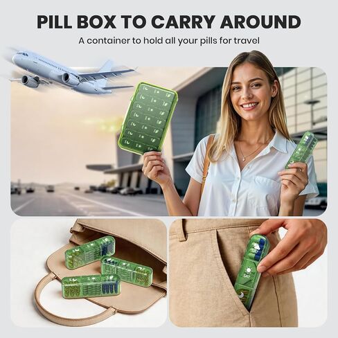 Weekly Pill Organizer 3 Times a Day, 7 Day Pill Box with Detachable Daily Boxes – Moisture-Proof & Light-Proof Portable Travel Case for Pills, Vitamins, Fish Oil & Supplements (Green) in Saudi Arabia