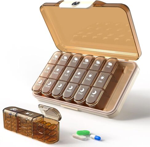 Weekly Pill Organizer 3 Times a Day, 7 Day Pill Box with Detachable Daily Boxes – Moisture-Proof & Light-Proof Portable Travel Case for Pills, Vitamins, Fish Oil & Supplements (Green) in Saudi Arabia