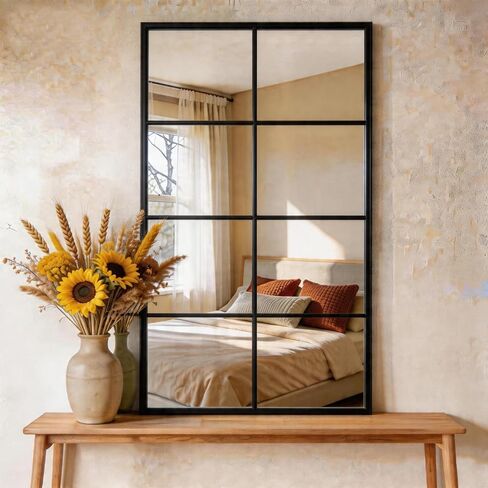 DUMOS Window Pane Wall Mirror, 24x36 Inch Black Framed Mirrors for Wall Decor Living Room, Black Metal Framed Big Square Mirror for Bathroom, Bedroom, Entryway in Saudi Arabia