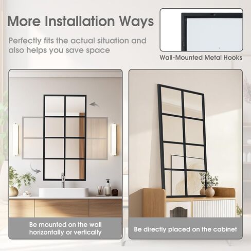 DUMOS Window Pane Wall Mirror, 24x36 Inch Black Framed Mirrors for Wall Decor Living Room, Black Metal Framed Big Square Mirror for Bathroom, Bedroom, Entryway in Saudi Arabia