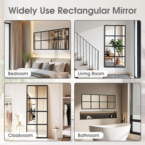 DUMOS Window Pane Wall Mirror, 24x36 Inch Black Framed Mirrors for Wall Decor Living Room, Black Metal Framed Big Square Mirror for Bathroom, Bedroom, Entryway in Saudi Arabia