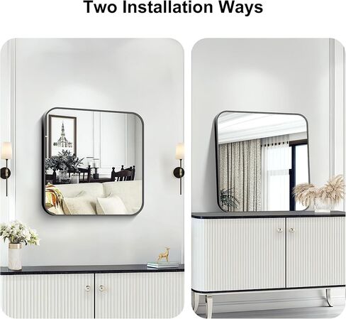 KOCUUY Square Bathroom Mirror, 24"x24" Black Rectangle Vanity Mirror, Black Metal Frame Mirror with Rounded Corner for Bathroom, Bedroom, Living Room, Entryway in Saudi Arabia