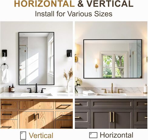 Rectangular Bathroom Mirror, 30"x20" Black Metal Framed Vanity Mirror, HD Shatterproof Wall Mirror, Horizontal or Vertical Hanging, Easy Installation for Bathroom, Bedroom, Living Room, Entryway in Saudi Arabia