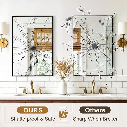 Rectangular Bathroom Mirror, 30"x20" Black Metal Framed Vanity Mirror, HD Shatterproof Wall Mirror, Horizontal or Vertical Hanging, Easy Installation for Bathroom, Bedroom, Living Room, Entryway in Saudi Arabia