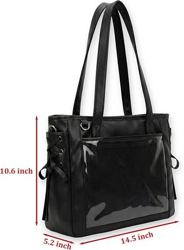 Large Ita Bag Crossbody Tote with Clear Window & Insert, Kawaii Pin Display Purse with Lace-up Bows, PU Leather Messenger Bag for Anime Cosplay & Kpop Fans in Saudi Arabia