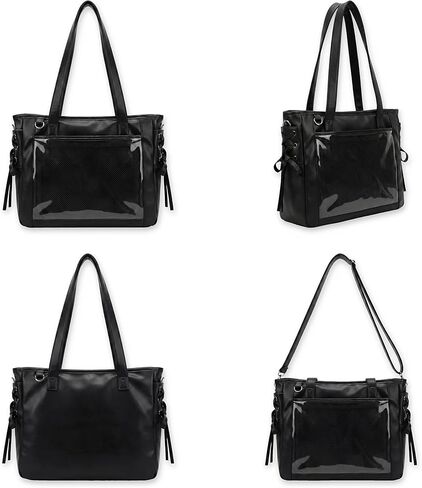 Large Ita Bag Crossbody Tote with Clear Window & Insert, Kawaii Pin Display Purse with Lace-up Bows, PU Leather Messenger Bag for Anime Cosplay & Kpop Fans in Saudi Arabia