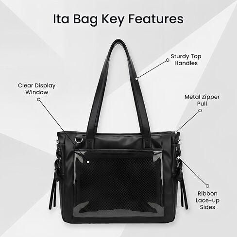Large Ita Bag Crossbody Tote with Clear Window & Insert, Kawaii Pin Display Purse with Lace-up Bows, PU Leather Messenger Bag for Anime Cosplay & Kpop Fans in Saudi Arabia