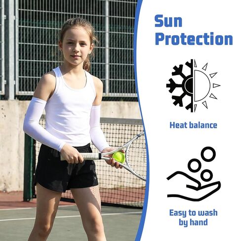 Bremorou 3 Pairs Arm Sleeves For Kids Uv Sun Protection Cooling Compression Sleeves Breathable Elastic For Basketball Volleyball Baseball Sports Youth Boys Girls (Black, White, Blue) in Kuwait