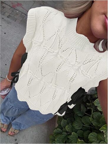 Women's Crochet Tank Tops Bow Tie Side Cute Sleeveless Summer Vacation Outfits Trendy Knit Crop Tops 2026 in Kuwait