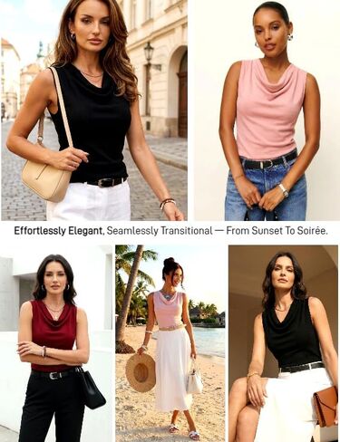 Meetrendi Lyocell Sleeveless Sweater Vest for Women Elegant Cowl Neck Office Tank Tops Dressy Tops Night Out in Saudi Arabia