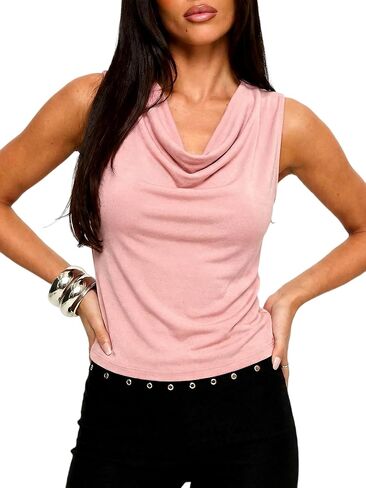 Meetrendi Lyocell Sleeveless Sweater Vest for Women Elegant Cowl Neck Office Tank Tops Dressy Tops Night Out in Saudi Arabia