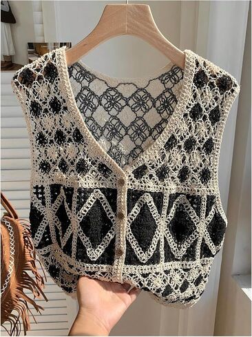 GORGLITTER Women's Boho Crochet Tank Tops Sleeveless V Neck Summer Vacation Knit Tops Western Cowgirl Nashville Outfits in Kuwait