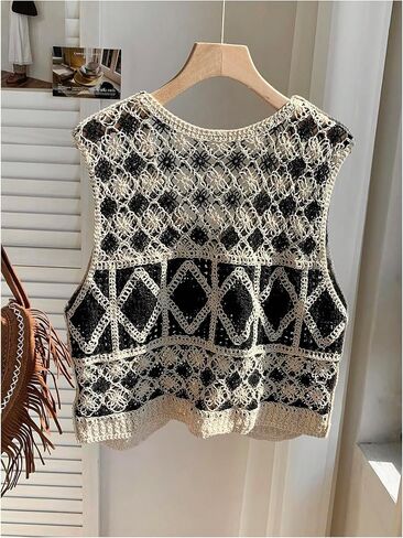 GORGLITTER Women's Boho Crochet Tank Tops Sleeveless V Neck Summer Vacation Knit Tops Western Cowgirl Nashville Outfits in Kuwait