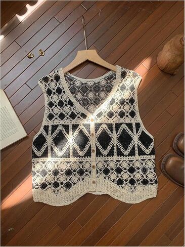 GORGLITTER Women's Boho Crochet Tank Tops Sleeveless V Neck Summer Vacation Knit Tops Western Cowgirl Nashville Outfits in Kuwait