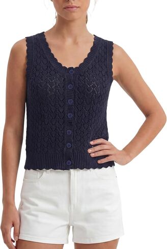Crochet Tank Tops for Women V Neck Button Down Sleeveless Cardigan Hollow Out Knit Tops Bohemian Summer Sweater Vest in Saudi Arabia