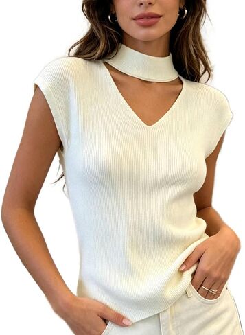 Milumia Women's V Neck Knit Tank Top Casual Trendy Sleeveless Sweater Vest in Kuwait