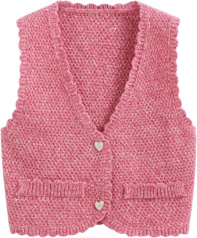 CIDER Knit V-Neck Heart Button Crop Sweater Vest in Kuwait