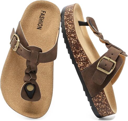 Kids thong Sandals Boys Girls Flip Flops Comfortable Cork Footbed Slides with Adjustable Strap Buckle and Arch Support Sandals for Summer Beach Outdoor in Kuwait