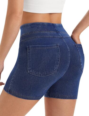 AVAMO Stretchy Jean Shorts for Women Pull On High Waisted Denim Shorts Elastic Waist Tummy Control Jorts with Pockets in Saudi Arabia