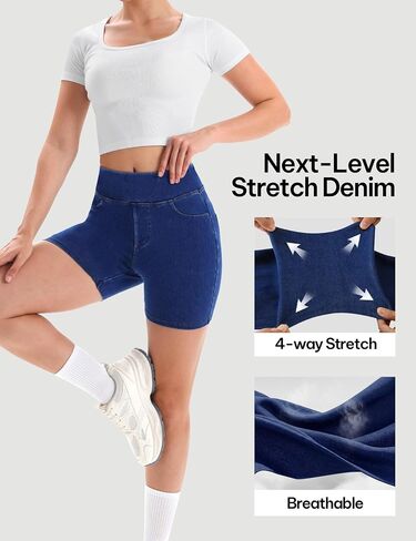 AVAMO Stretchy Jean Shorts for Women Pull On High Waisted Denim Shorts Elastic Waist Tummy Control Jorts with Pockets in Saudi Arabia