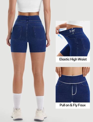AVAMO Stretchy Jean Shorts for Women Pull On High Waisted Denim Shorts Elastic Waist Tummy Control Jorts with Pockets in Saudi Arabia