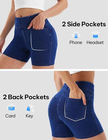 AVAMO Stretchy Jean Shorts for Women Pull On High Waisted Denim Shorts Elastic Waist Tummy Control Jorts with Pockets in Saudi Arabia