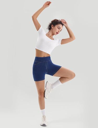 AVAMO Stretchy Jean Shorts for Women Pull On High Waisted Denim Shorts Elastic Waist Tummy Control Jorts with Pockets in Saudi Arabia