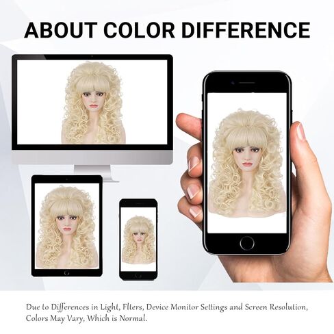 Blonde Curly Wigs for Women Long Curly Wavy Big Bouffant Beehive Wig with Bangs 70s 80s Drag Costume for Halloween Party (Blonde) in Kuwait