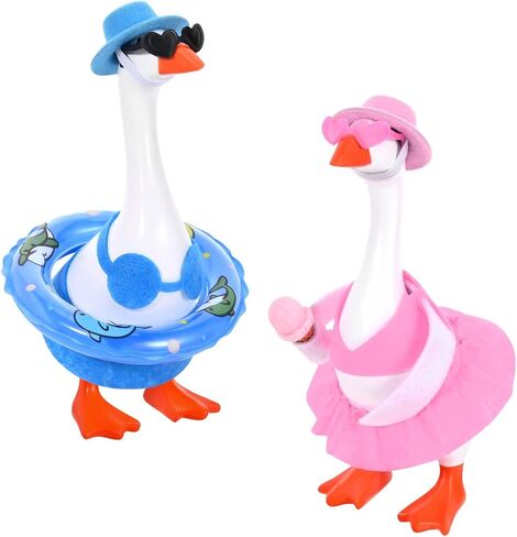 JcHrmers 2 Set Bikini Desk Goose Outfit 7 inch Mini Goose Yellow Pink Bikini with Hat Sunglasses for Summer Magnetic Desk Goose Statue Decor in Kuwait