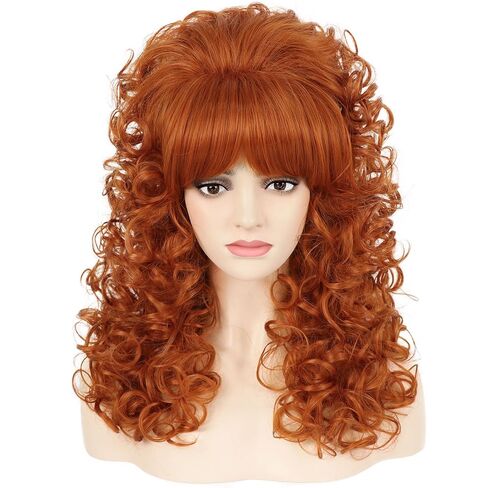 Blonde Curly Wigs for Women Long Curly Wavy Big Bouffant Beehive Wig with Bangs 70s 80s Drag Costume for Halloween Party (Blonde) in Saudi Arabia