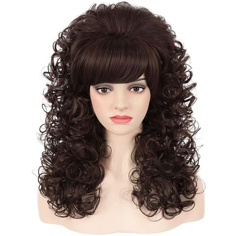 Blonde Curly Wigs for Women Long Curly Wavy Big Bouffant Beehive Wig with Bangs 70s 80s Drag Costume for Halloween Party (Blonde) in Kuwait