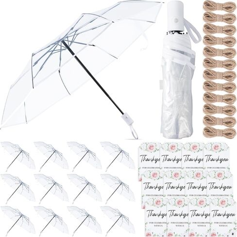 12 Pcs Full Automatic Clear Umbrella Wedding, Foldable Auto Open Close Clear Umbrella Bulk with Wedding Thank You Cards for Rain Wedding Anniversary Party Favors in Saudi Arabia