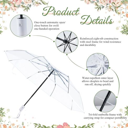 12 Pcs Full Automatic Clear Umbrella Wedding, Foldable Auto Open Close Clear Umbrella Bulk with Wedding Thank You Cards for Rain Wedding Anniversary Party Favors in Saudi Arabia
