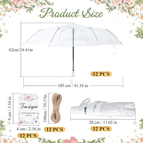 12 Pcs Full Automatic Clear Umbrella Wedding, Foldable Auto Open Close Clear Umbrella Bulk with Wedding Thank You Cards for Rain Wedding Anniversary Party Favors in Saudi Arabia