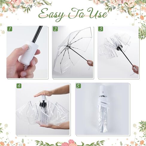 12 Pcs Full Automatic Clear Umbrella Wedding, Foldable Auto Open Close Clear Umbrella Bulk with Wedding Thank You Cards for Rain Wedding Anniversary Party Favors in Saudi Arabia