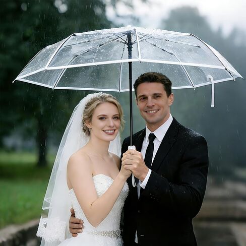 12 Pcs Full Automatic Clear Umbrella Wedding, Foldable Auto Open Close Clear Umbrella Bulk with Wedding Thank You Cards for Rain Wedding Anniversary Party Favors in Saudi Arabia