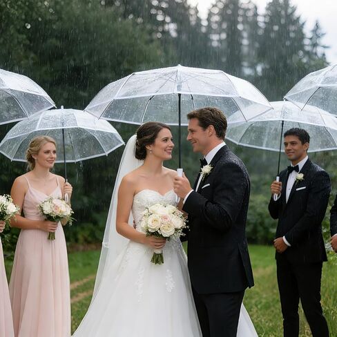 12 Pcs Full Automatic Clear Umbrella Wedding, Foldable Auto Open Close Clear Umbrella Bulk with Wedding Thank You Cards for Rain Wedding Anniversary Party Favors in Saudi Arabia