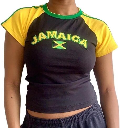 Womens Vintage Graphic Baby Tees Brazil Mexico Shirt Summer Y2k Going Out Crop Top 90s Streetwear in Kuwait