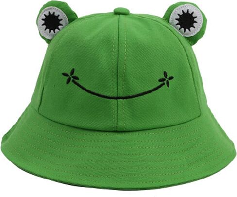 HOMIEBUDS SPPRANDOM Yasirona WallDecalsAndArt Cute Green Frog Bucket Hat, Summer Cotton Bucket Sunhat for Adults Womens Wide Brim Fisherman Fun Bucket Hat in Kuwait