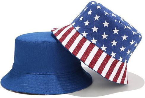 Women Youth American US Flag Bucket Hat Reversible Stars Stripes USA Flags Patriotic Sun Hats Anti-UV Portable Travel Beach Cap Topee Camping Fishing Fisherman Hat Outdoor Headwear in Kuwait
