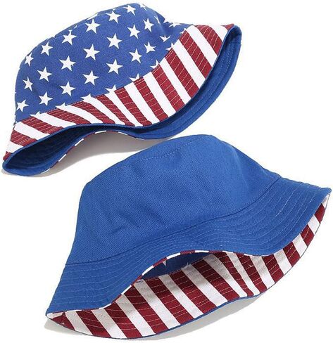 Women Youth American US Flag Bucket Hat Reversible Stars Stripes USA Flags Patriotic Sun Hats Anti-UV Portable Travel Beach Cap Topee Camping Fishing Fisherman Hat Outdoor Headwear in Kuwait