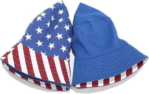 Women Youth American US Flag Bucket Hat Reversible Stars Stripes USA Flags Patriotic Sun Hats Anti-UV Portable Travel Beach Cap Topee Camping Fishing Fisherman Hat Outdoor Headwear in Kuwait
