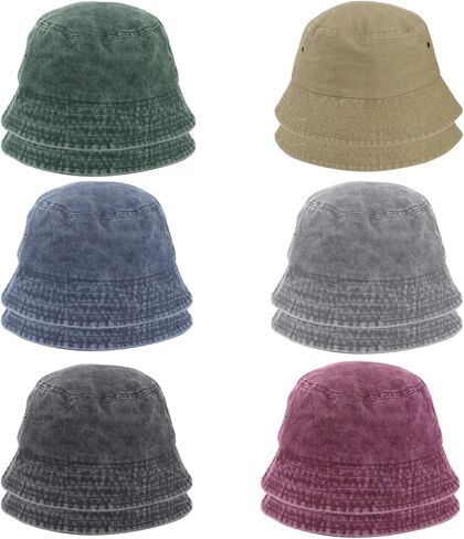 12 PCS Washed Cotton Bucket Hats Bulk - Unisex Denim Short-Brimmed Fisherman Hat, 6 Assorted Colors Casual Cotton Sun Bucket Hats for Men Women, Outdoor Cap for Adults in Saudi Arabia