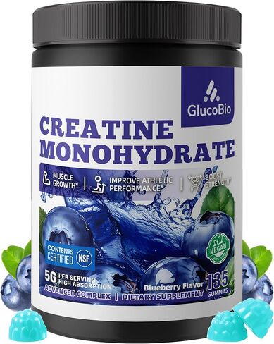 Creatine Monohydrate Gummies (5g) – Pre-Workout Energy & Muscle Growth Support for Men & Women | Blueberry Electrolyte Gummies (135 Count) in Kuwait